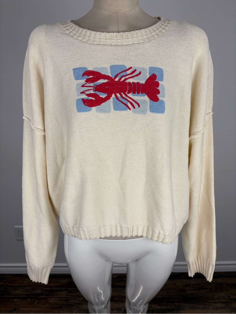 Bouffants and Broken Hearts Lobster Knit Coastal Grandmother Crewneck XL